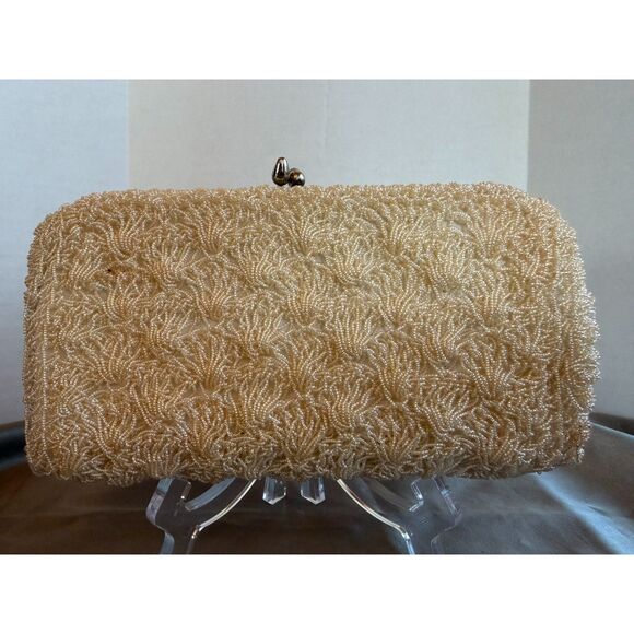 Vintage 1950s Beaded Clutch Purse Japan by Metal Montréal Evening Bag - Picture 1 of 8